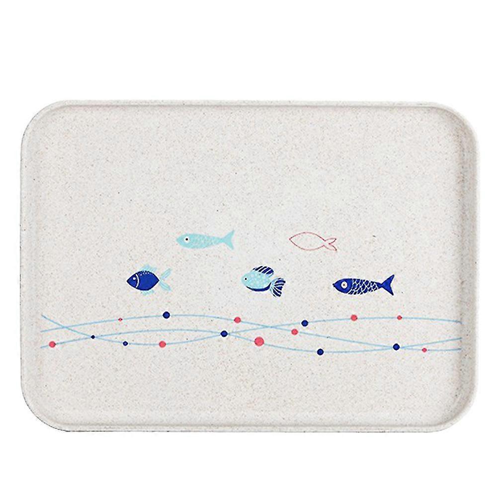 1pc Durable Wheat Straw Household Living Room Tea Set Teacup Tray Rectangular Japanese Plastic Fruit Dessert Tray (beige Blue)