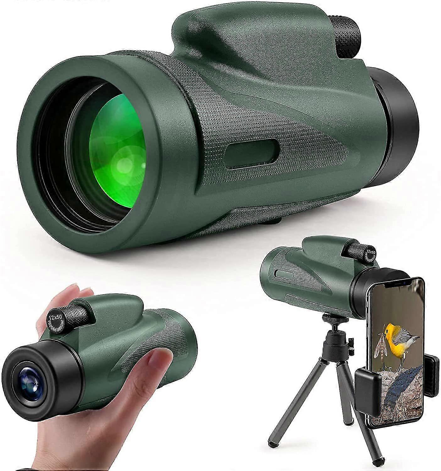 Monocular Telescope, 12X50 High Definition Waterproof Telescope with Phone Adapter Tripod, FMC Lens and BAK4 Prism Monocular Telescope for Hiking, Hun