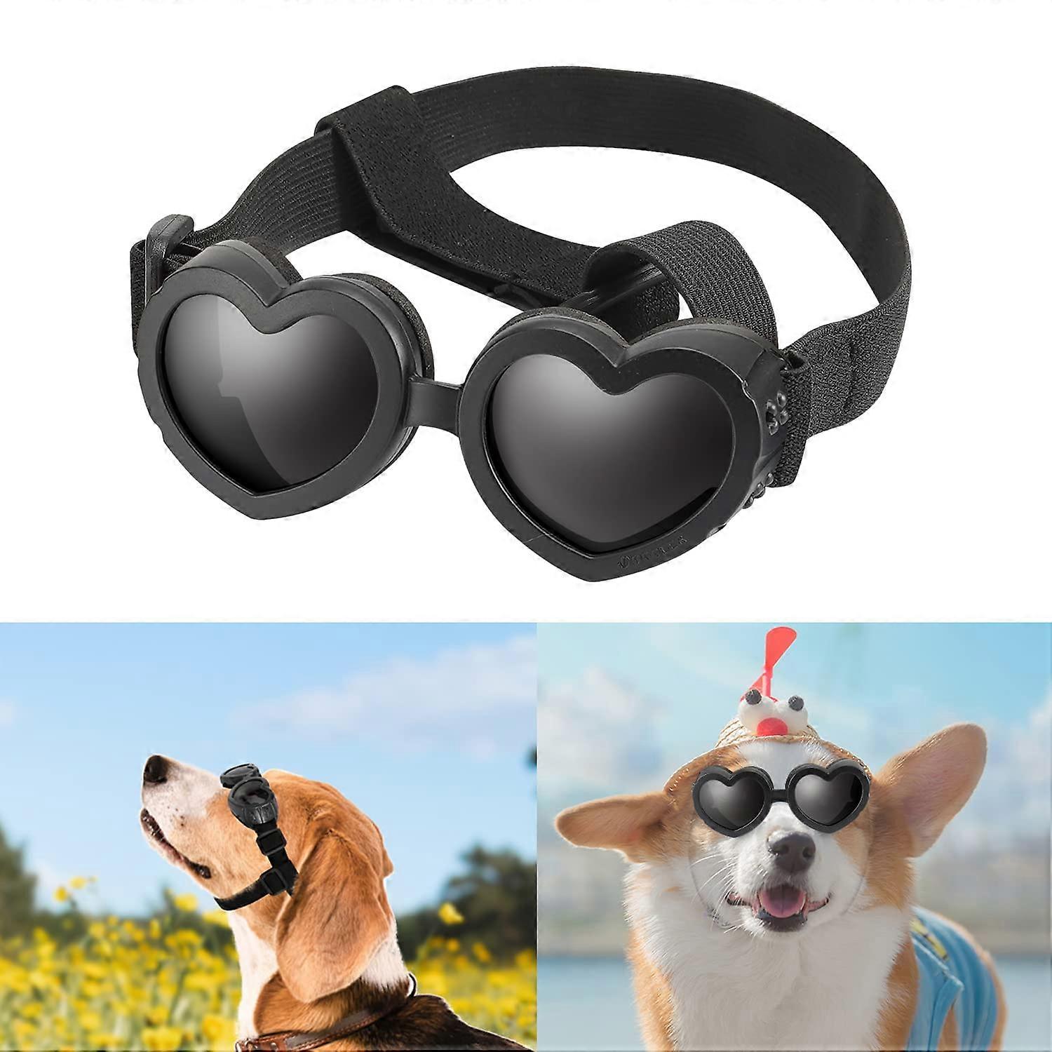Small Dog Sunglasses Pet Goggles UV Protection Heart Shape Puppy Goggles Windproof Waterproof Adjustable Strap Doggie