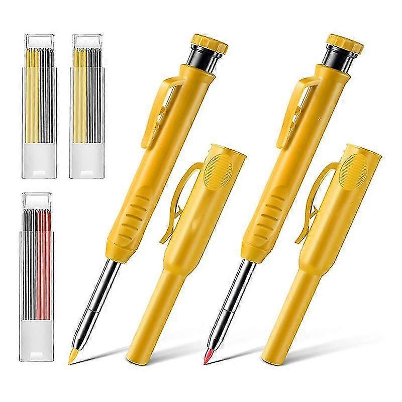 2 Pack Solid Carpenter Pencils , Scribe Tool With Built-in Sharpener For Construction Woodworking A