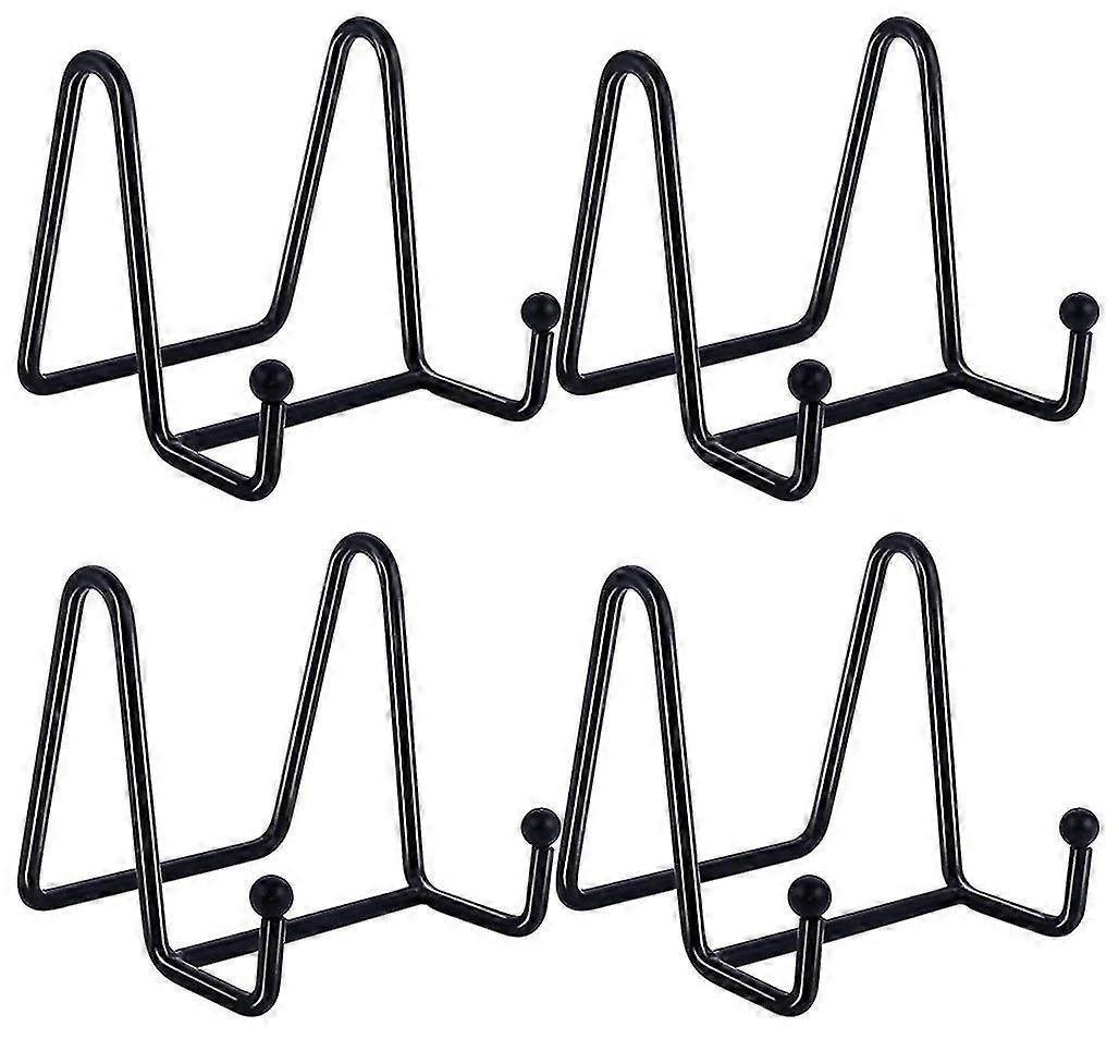 (4 Pcs) Black Metal Plate Rack Plate Holder Iron Easel Display Stand For Bowl Plate Art Photo Picture Frame