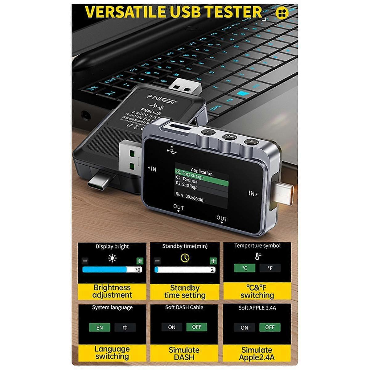 FNAC-28 USB Tester Type-C Current and Voltage Meter Fast Charging Protocol Detection Trigger Power
