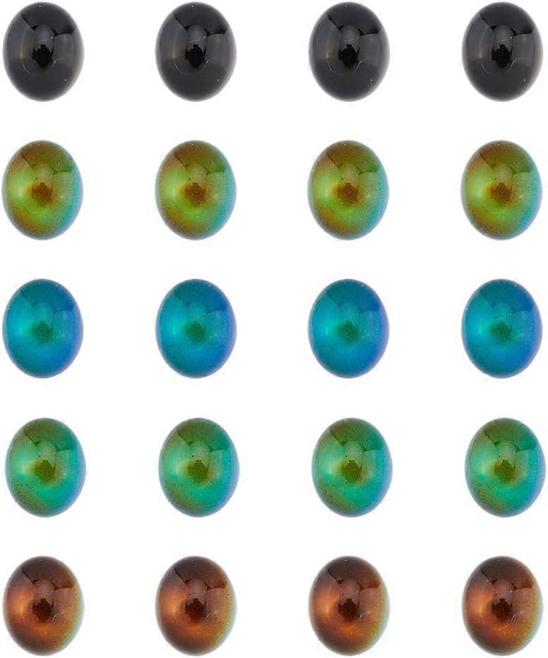 40pcs Black Oval Glass Cabochons Temperature Sensing Color Changing Cabochon Beads Translucent Changing Color Mood Glass Beads for Jewellery Making DI