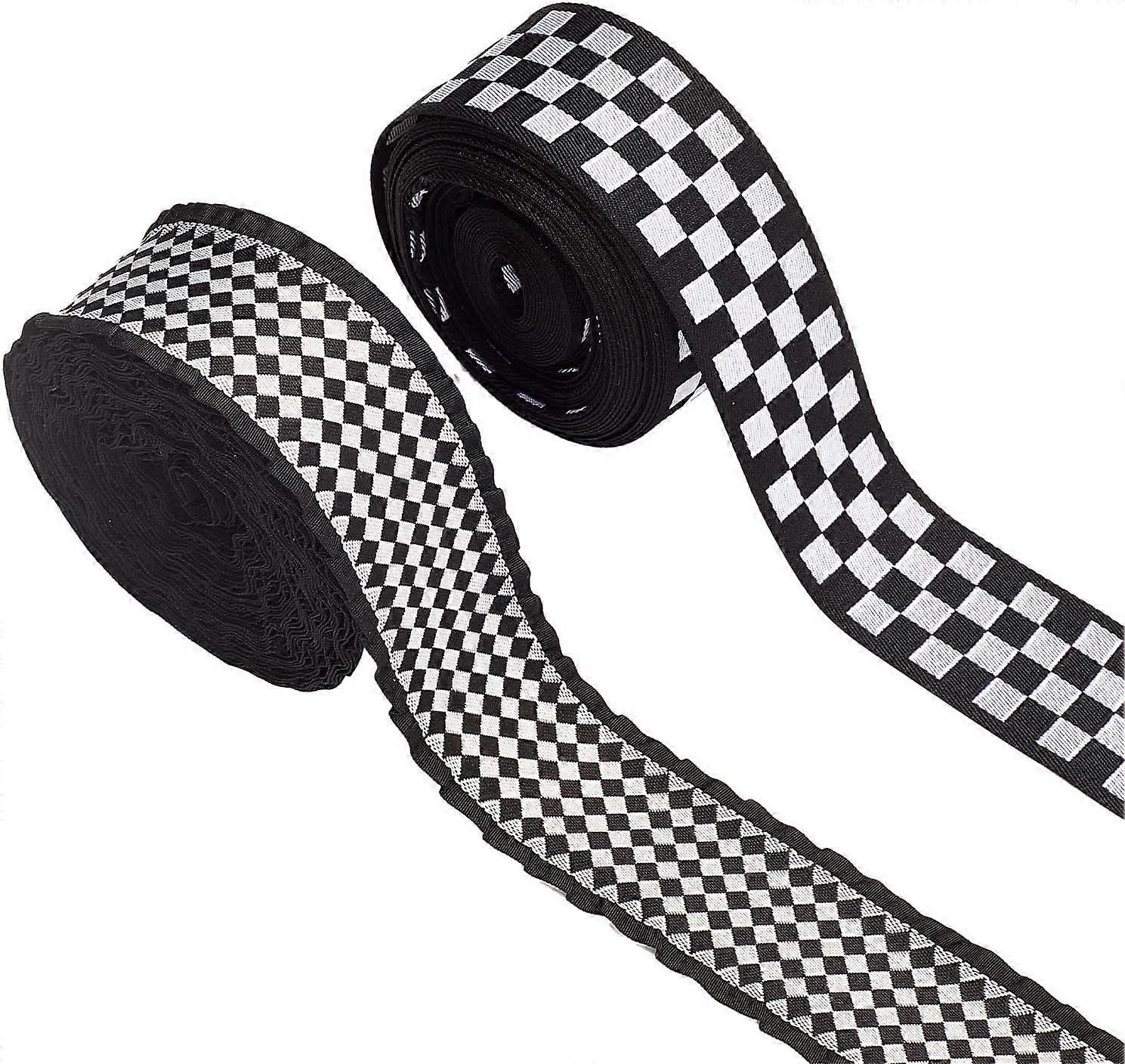 20 Yards 2 Style Black and White Check Ribbon Checkered Burlap Ribbons Tartan Style Diamond Pattern Buffalo Plaid Wired Edge Fabric Riband for Gift Wr