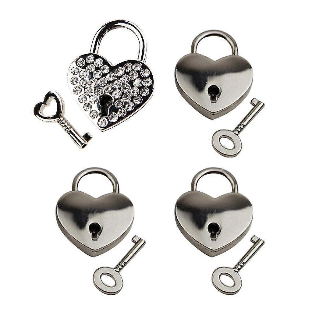 4pcs Heart Shape Padlock Mini Lock w/ Key for Jewelry Box Diary Book Silver