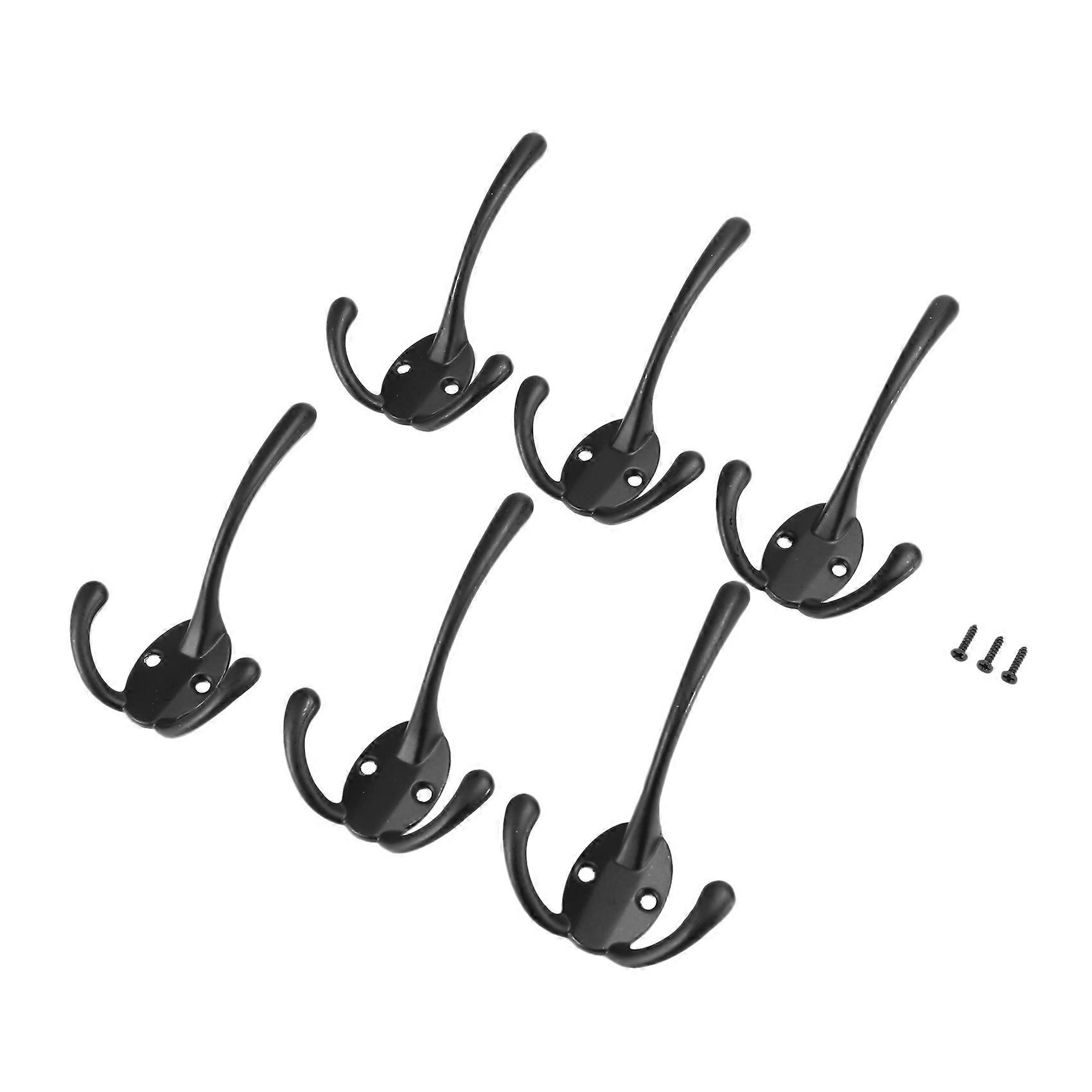 6PCS Big Heavy Duty Three Prongs Coat Hooks Wall Mounted with 12 Screws Retro Double Utility Rustic