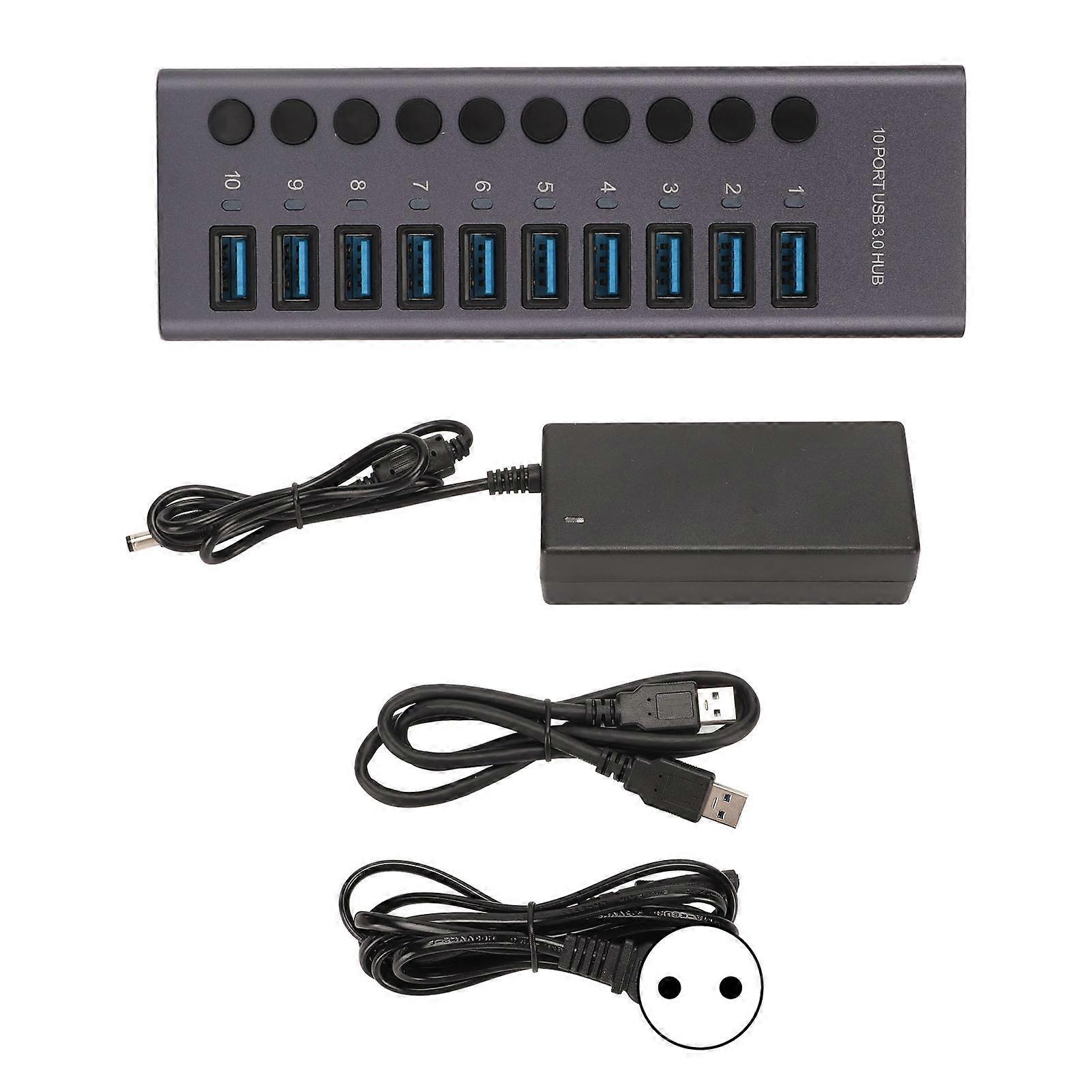 10 Port USB3.0 Hub Splitter Unabhängiges Netzteil Lade Datenübertragung Powered USB Hub 100 bis 240 V EU-Stecker
