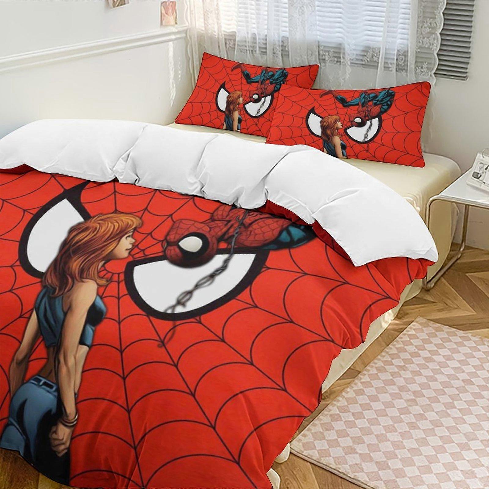 SQ55 Spider-Man 3-Piece Twin Bed Set - Includes 1 Single Quilt And 2 Pillow Cases Bedding - Fade Resistant Microfiber HZ55