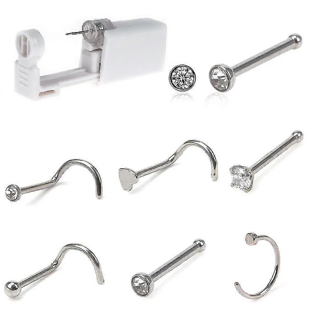Nose Piercing Kit Disposable Sterile Safety Nose Piercing Gun Tools With 6 Pcs Nose Studs For Women 
