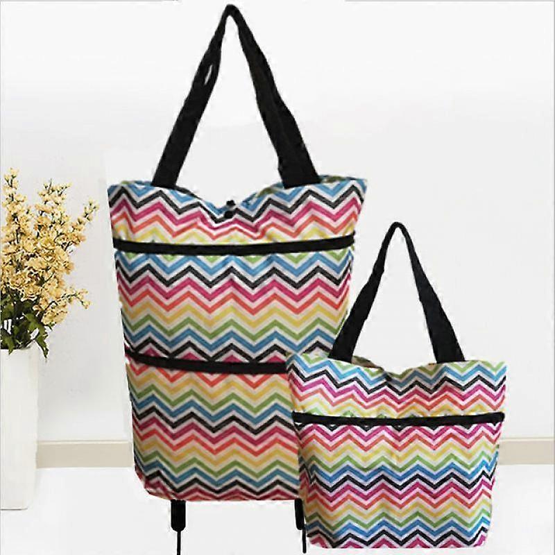 2 In 1 Foldable Shopping Cart Collapsible Two-Stage Zipper Folding Shopping Bag With Wheels Foldable