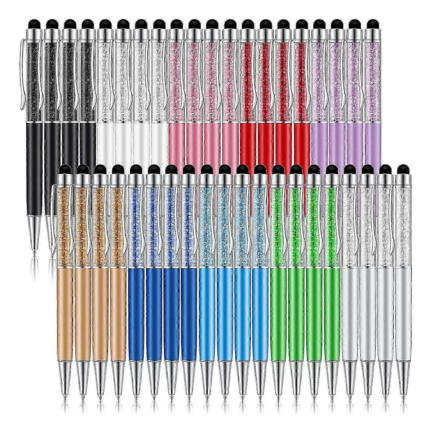 40Pcs Crystal Ballpoint Pen Bulk Shiny 2 in 1 Slim Crystal Diamond Screen Stylus Black Gel Ink Ball
