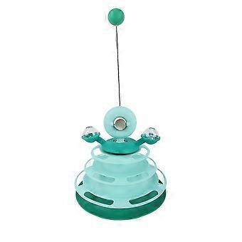 Interactive Cat Toy with 3 Ball Tracks Easy Assembly Safe Durable Rotating Indoor Mint Green