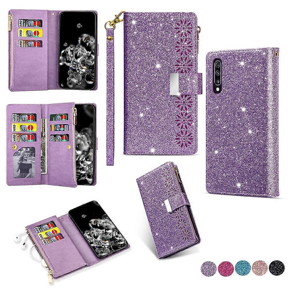 Compatible with Samsung Galaxy A50/ A50S/ A30S Bling Wallet Case Glitter Leather Magnetic Stand with Card Slots Zipper Pocket Cover