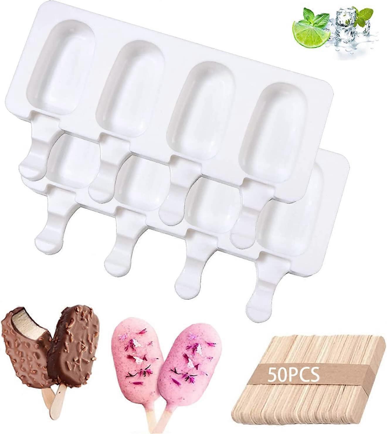 Silicone popsicle molds, cake molds, 2PCS+50PCS popsicle sticks, homemade popsicle sticks, BPA free reusable non-stick popsicle molds.