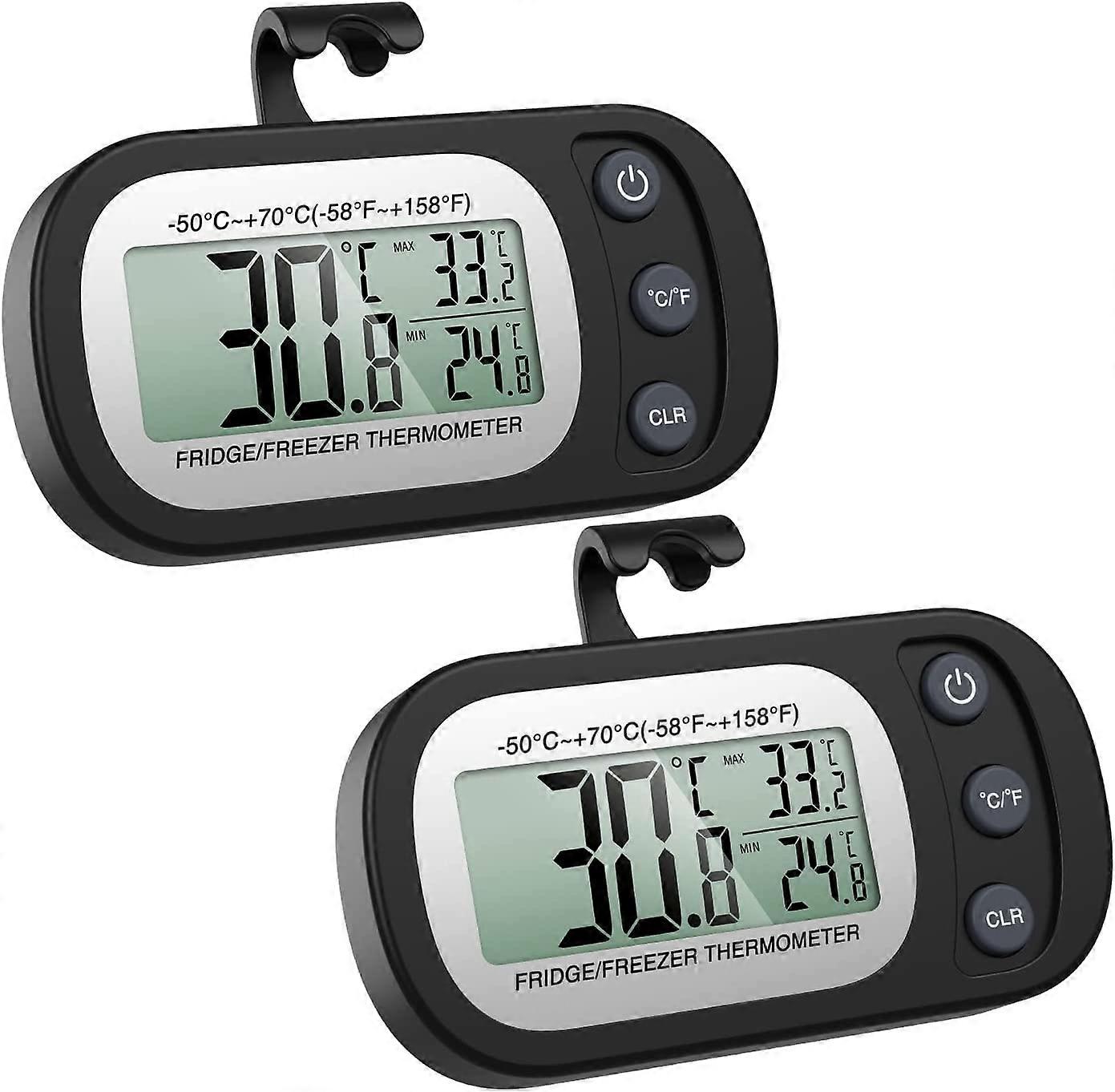 2 PCS Frigidaire Fridge Thermometer, Digital Freezer Thermometer with Hook, Easy to Read LCD Display, Max/Min Function, Perfect for Home, Restaurants,