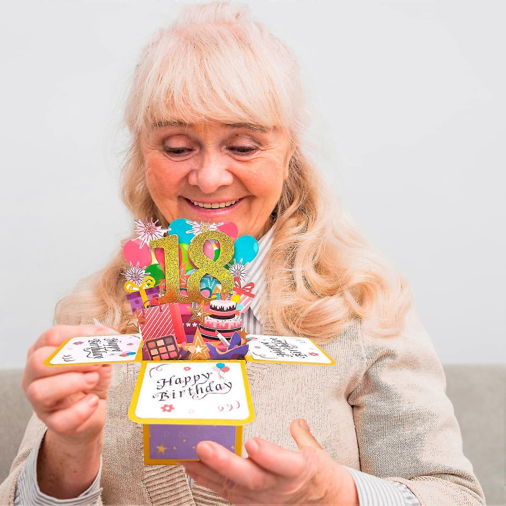 Hyvää 18. 3D-onnittelukorttia Hyvää syntymäpäiväkorttia Pop Up -syntymäpäiväkortti tytölle, pojalle, pojalle, tyttärelle, veljenpojalle