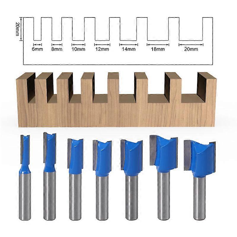 7pcs 8mm Cleaning Drill Bits, Woodworking Countersink 6/8/10/12/14/18/20mm Diameter Flush Trim Model Router Bit Set, Blue