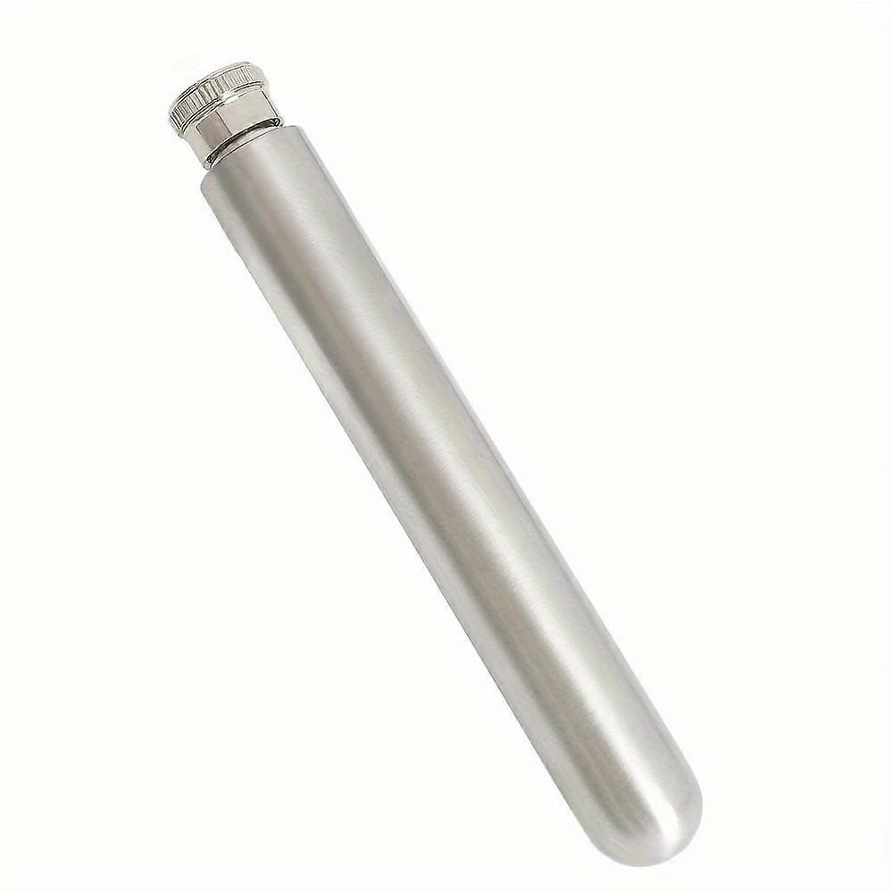 1pc, Stainless Steel Pocket Flask, Portable Cigar Tube Design, Round Bottom, Slim Mini Liquor Bottle For Outdoor Use