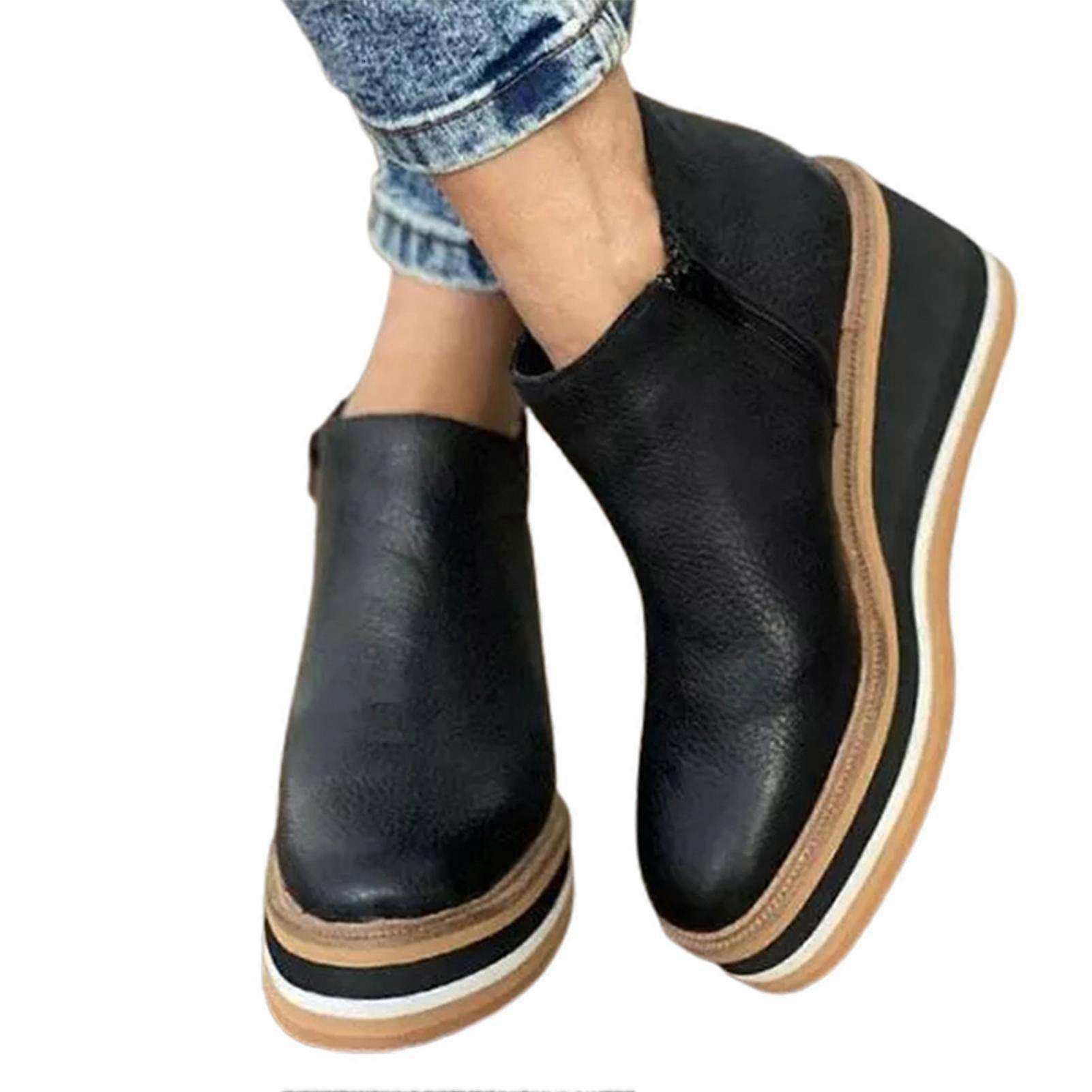 Kadın Premium Düz Renkler Kama Ayak Bileği Botları Yuvarlak Ayak Ayakkabısı Kamalar Rahat Ayakkabılar Moda
