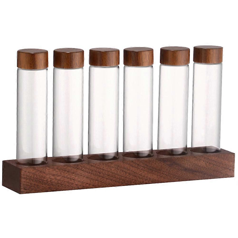 1 Set Coffee Bean Storage Tubes Glass Coffee Bean Vials With Lids and Wooden Display Stand