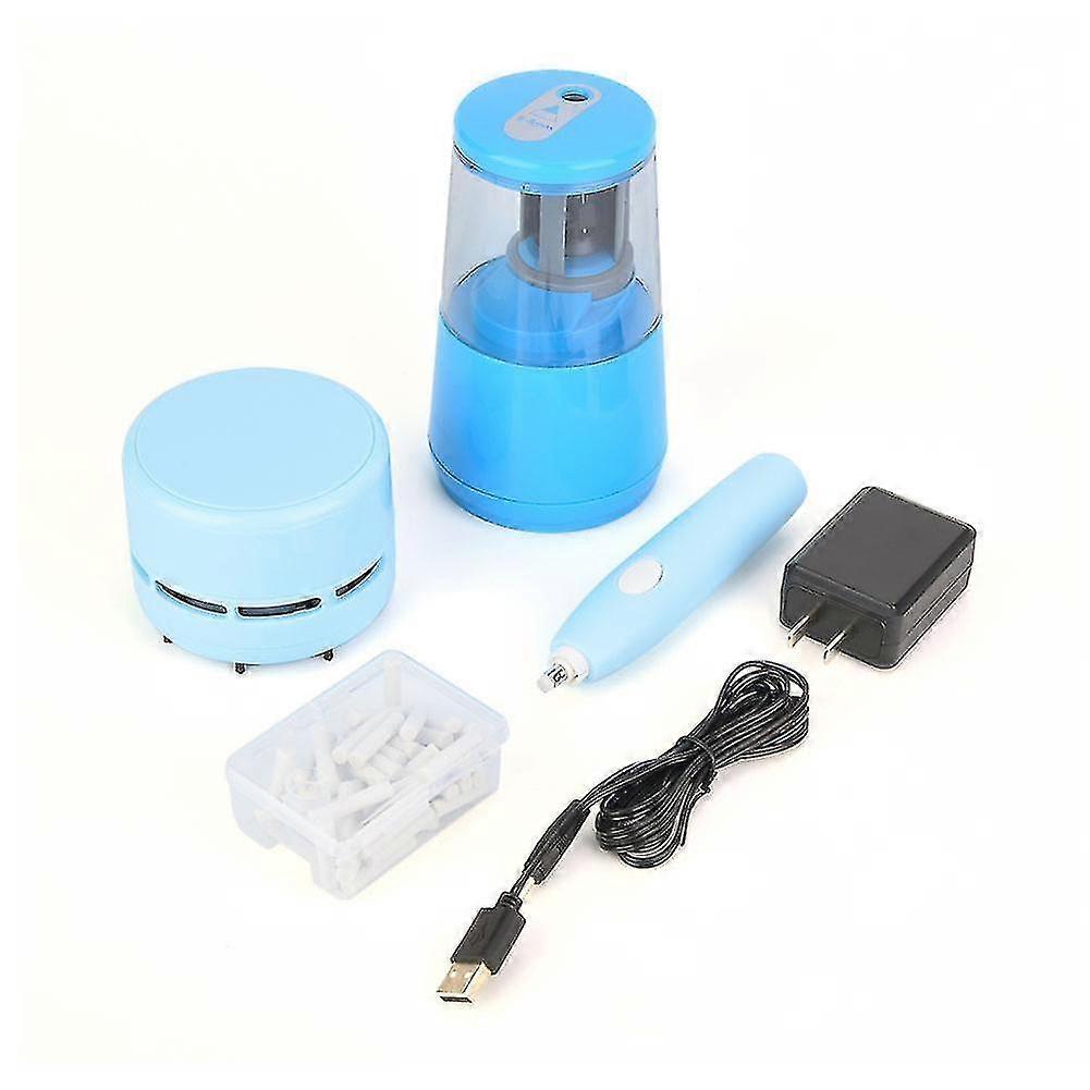 Automatic Pencil Sharpener Eraser Desktop Vacuum Cleaner Set (Blue)