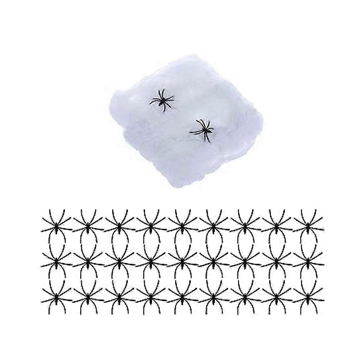 クモの巣のハロウィーンの装飾、100匹のクモ、クモの巣を伸ばす、屋内屋外のホラー雰囲気に適しています