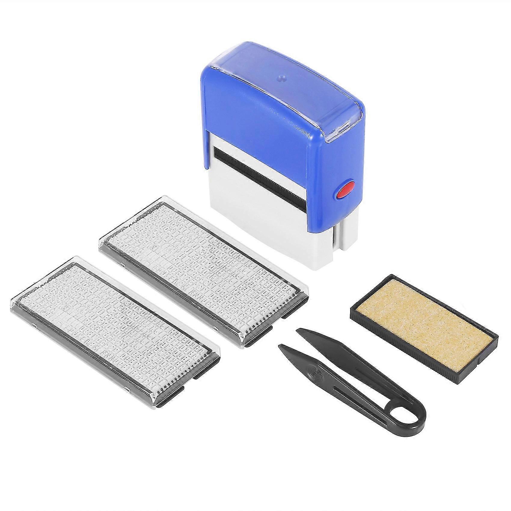 Self Inking Stamp Set Custom Diy Business Name Number Address Printing Rubber Stamp With Tweezers Kit Blue