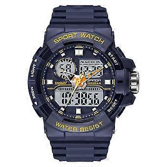 SANDA 6025 Dual Time Digital Display Vandtæt Kvarts Ur Blå