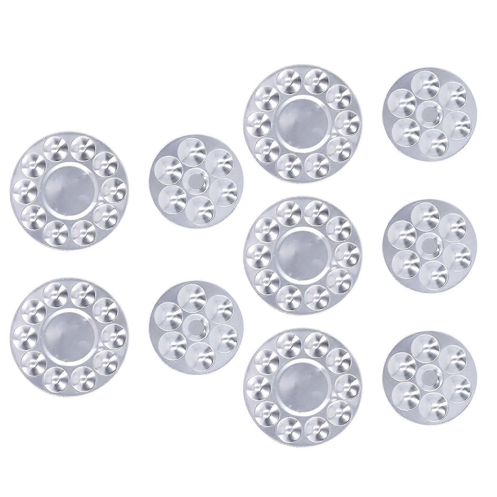 Aluminium Alloy Round Paint Tray Set with 10 Wells and 6 Wells - 10 Pieces