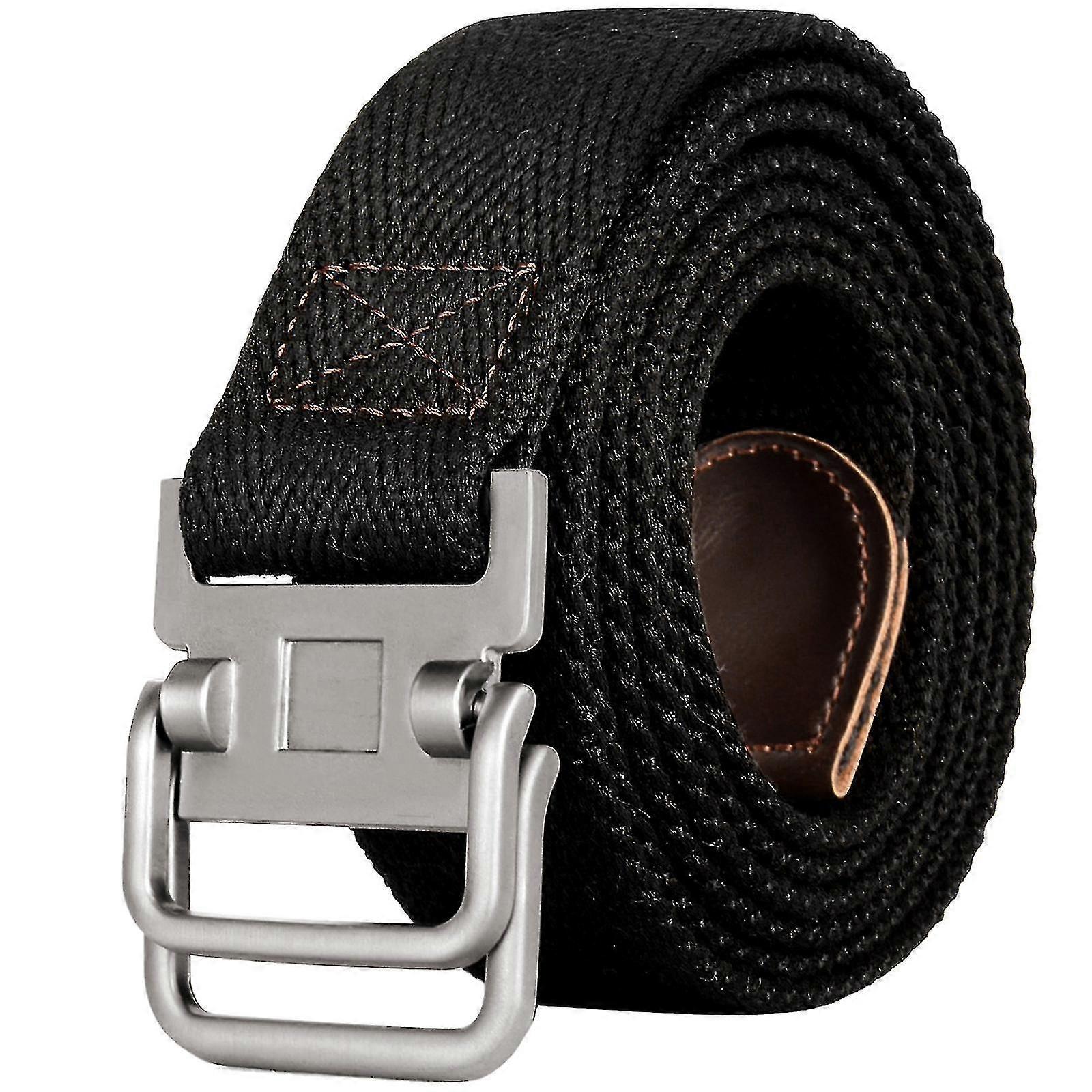 Plus Size 100-190cm Big&tall Mens Double Ring Buckle Cotton Canvas Cloth Fabric Web Black Waist Jeans Belt