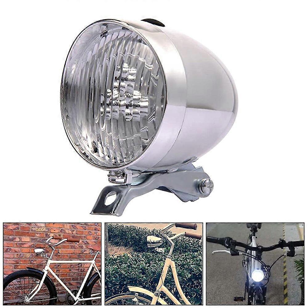 Black/Silver Front Bike Lamp Retro LED Cycling Light 160 Degree Bicycle Headlight MTB Night Safety Flashlight Powet by 3 AAA
