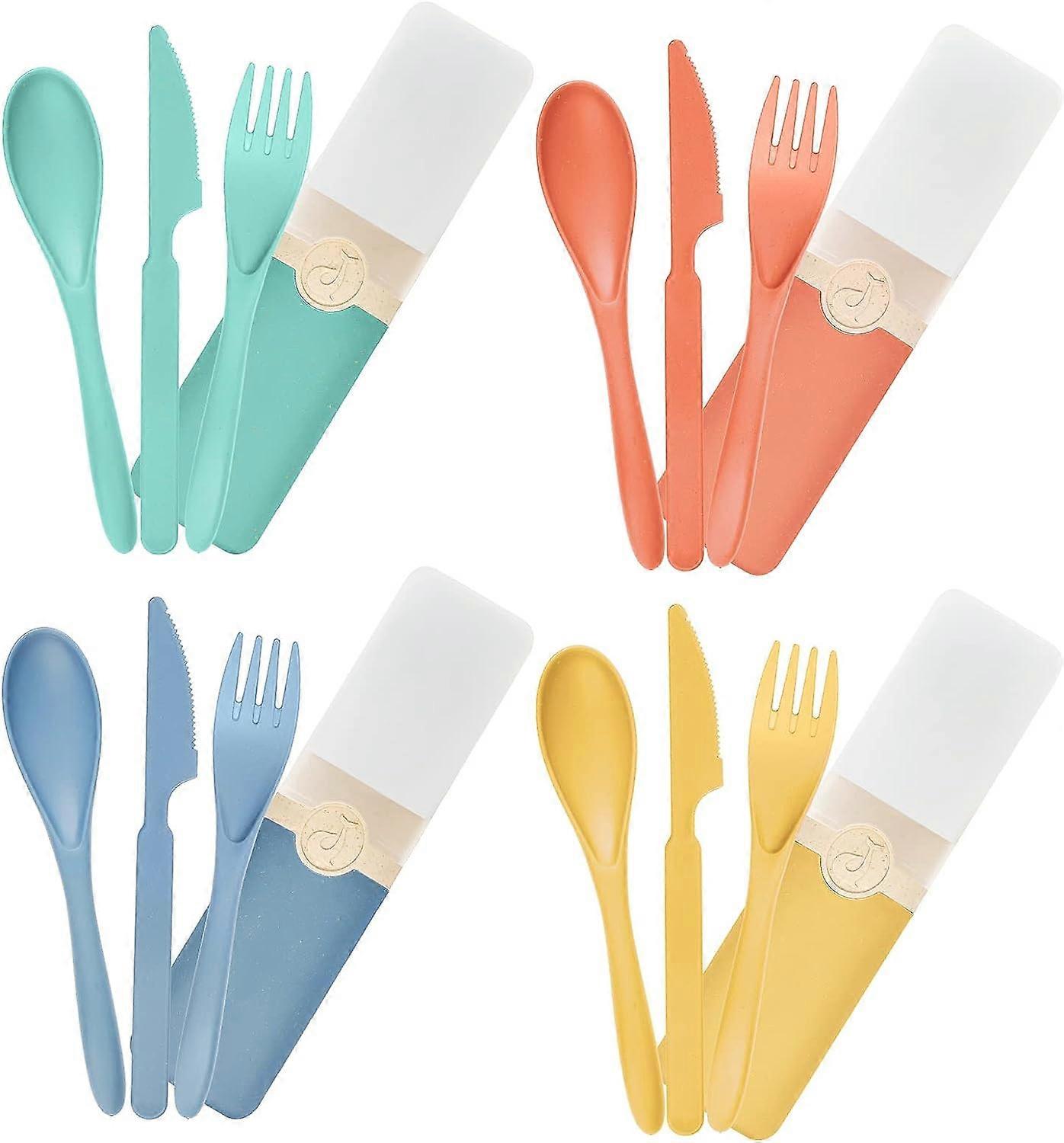 With Case Portable Cutlery Sets,Reusable Plastic Knife and Fork Sets,Picnic and Camping Cutlery Set