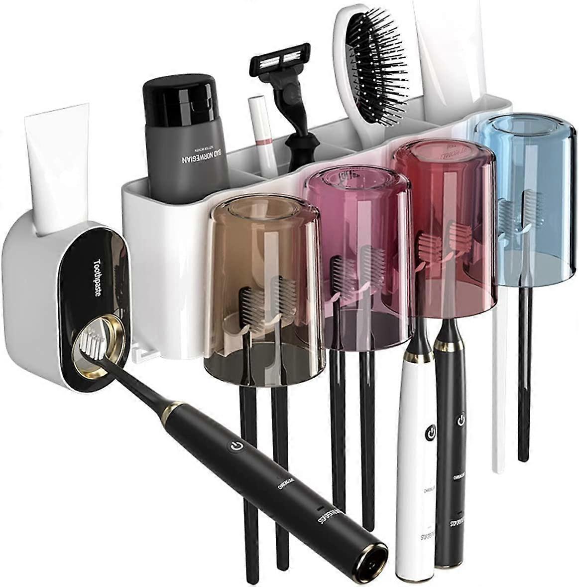 Toothbrush Holders Wall Mounted ,Toothpaste Dispenser,Automatic Toothpaste Dispenser for Bathroom, Bathrooms Countertop Space Saving (4 Cups)