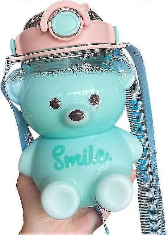 زجاجة مياه Bear مع قش ، إبريق ماء مقاوم للتسرب Kawaii مع حزام كتف قابل للتعديل للسفر في التخييم