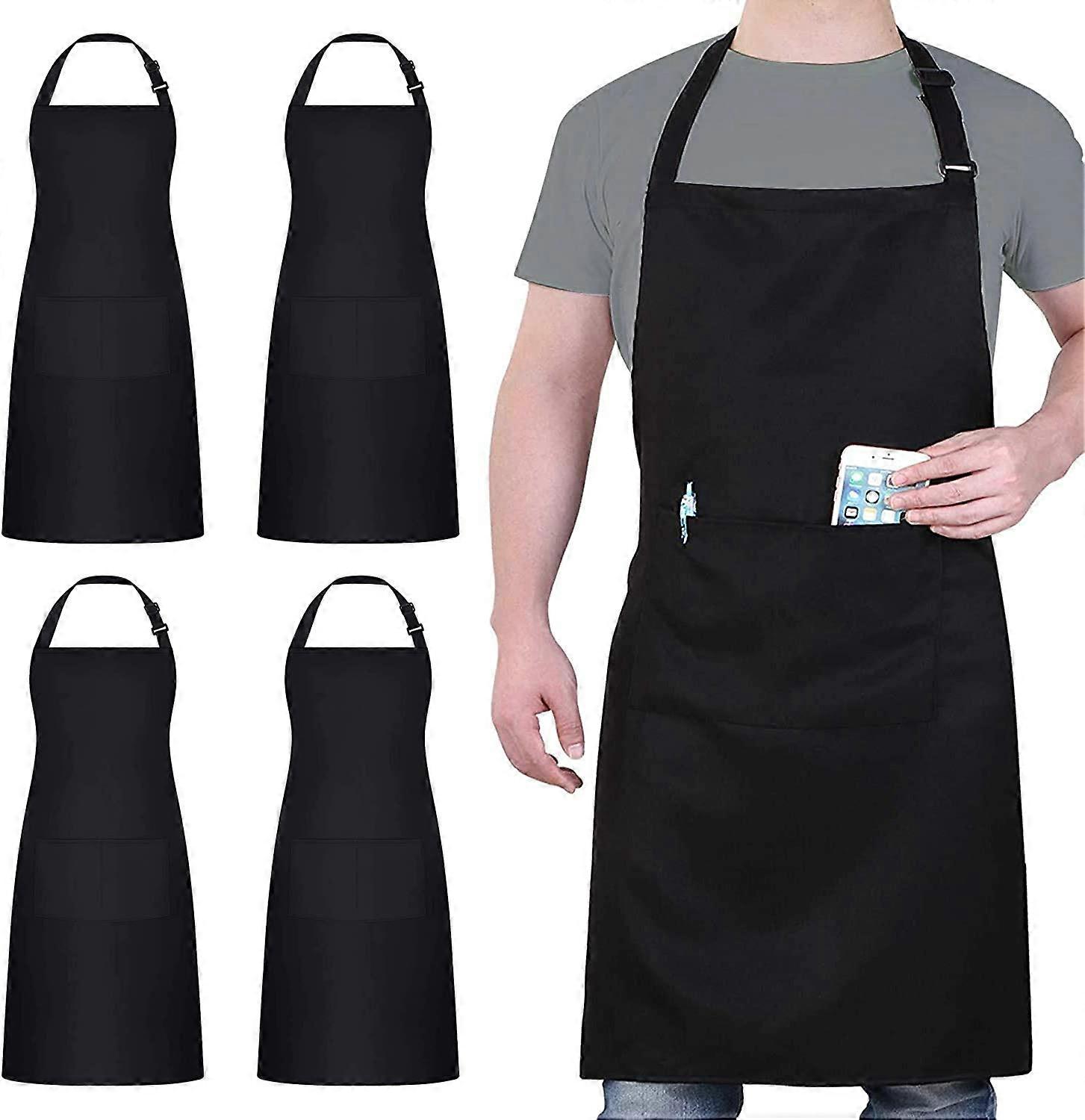 4 Pack Chef Apron, Waterproof Apron, Adjustable Apron with 2 Pockets for Men Women, Apron