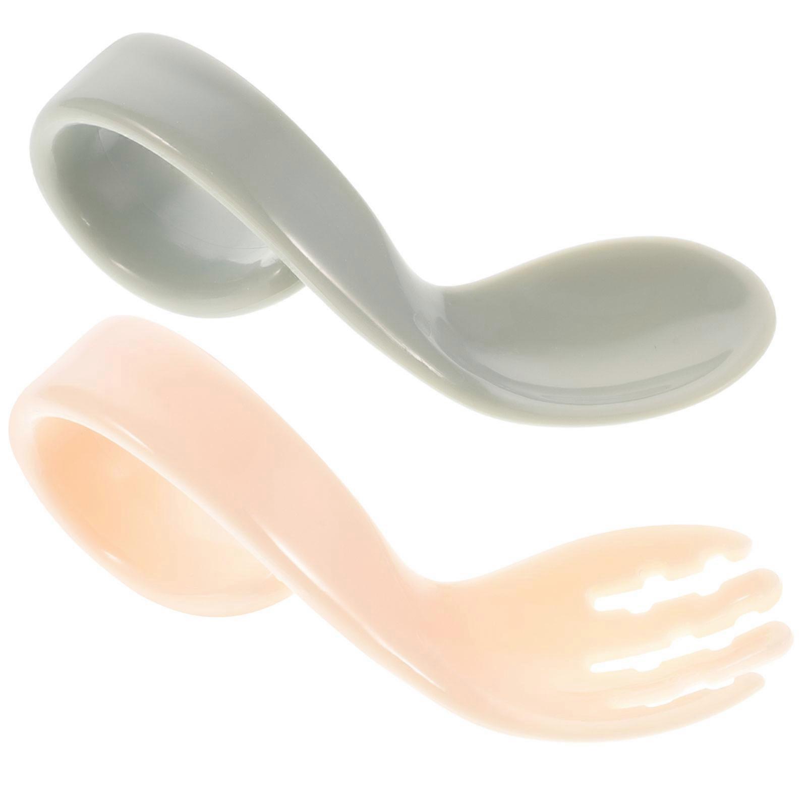1 Set Kids Training Tableware Bended Easy Grip Toddlers Practice Spoon Fork