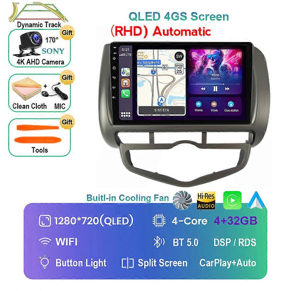 Android 13 RHD For HONDA JAZZ City 2002 - 2007 Car Radio Multimedia Stereo Video Player Navigation GPS Caplay Auto 4G WIFI QLED