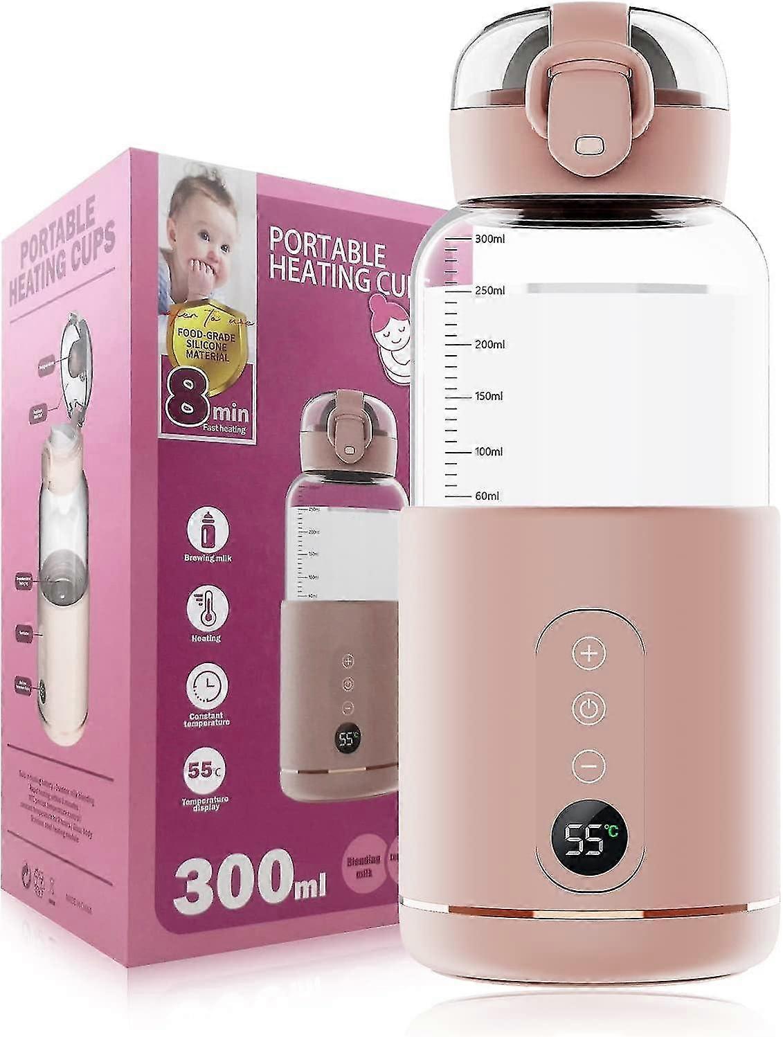 Tragbarer Wasserwärmer wiederaufladbar für Säuglingsnahrung, Muttermilch, präzise Temperaturregelung, 300 ml, tragbar in