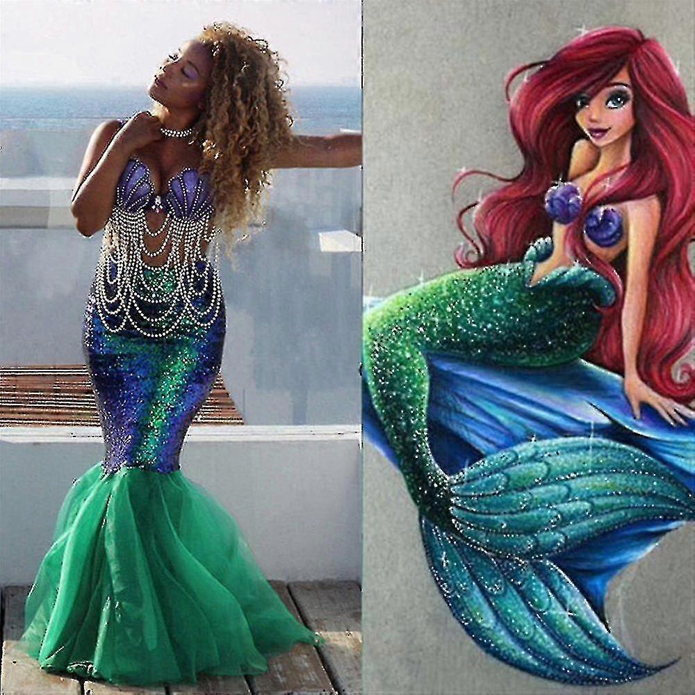 Sirena Cola de pez Disfraz Falda purpurina Accesorios de Halloween