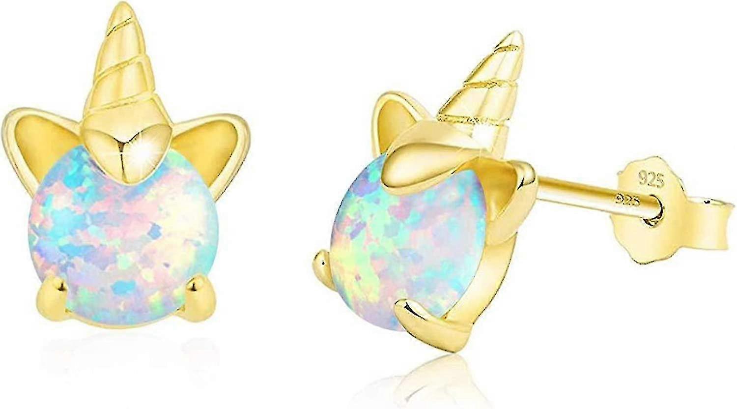 Unicorn Stud , Sterling Silver Unicorn Opal Stud White Opal Gift
