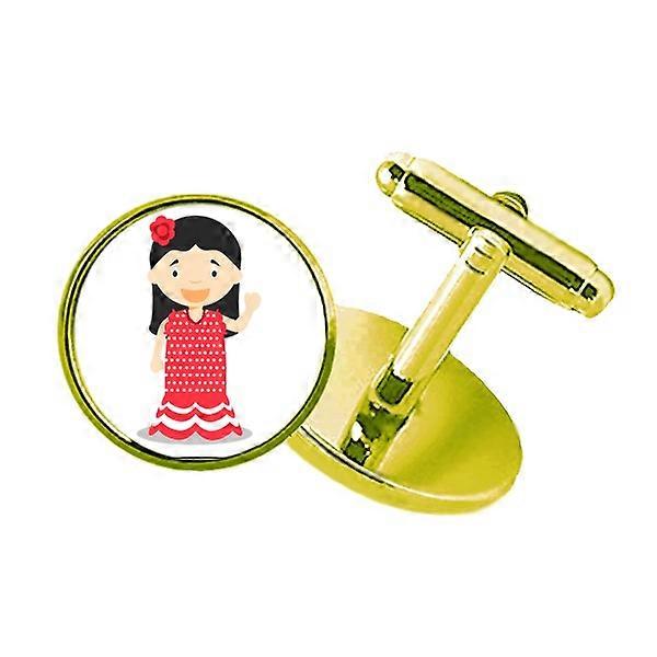 花レッドドレススペイン漫画スタッズビジネスメタルカフリンクスゴールデン