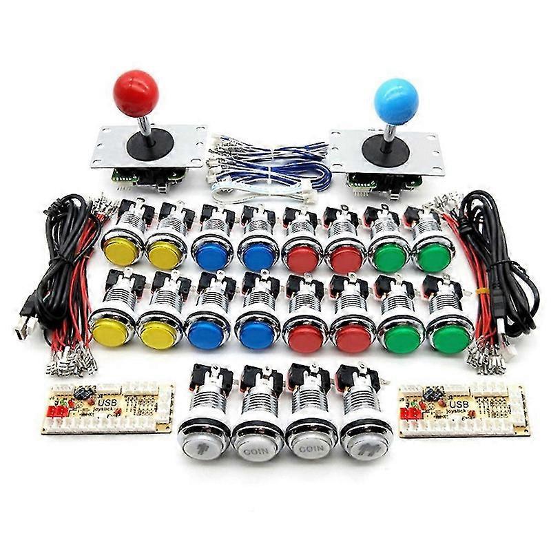 Arcade DIY Kit Parte 2X 8 Way Joystick + 16X LED Iluminado Botões + 2 Player + Moeda para o Modelo 3B