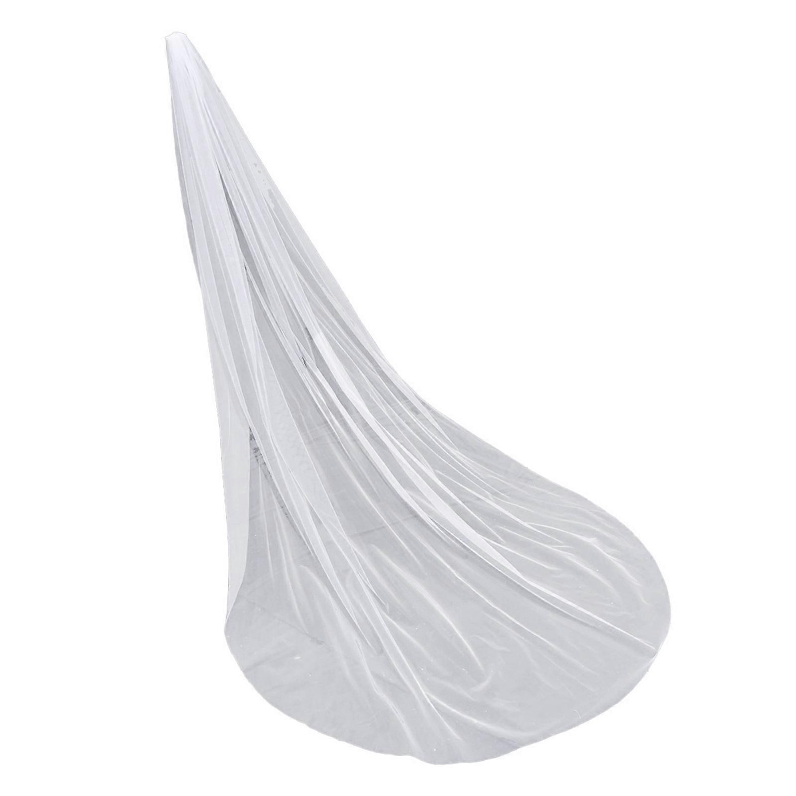 White Double Layer Center Cascade Bridal Wedding Veil with Comb Drop Veil
