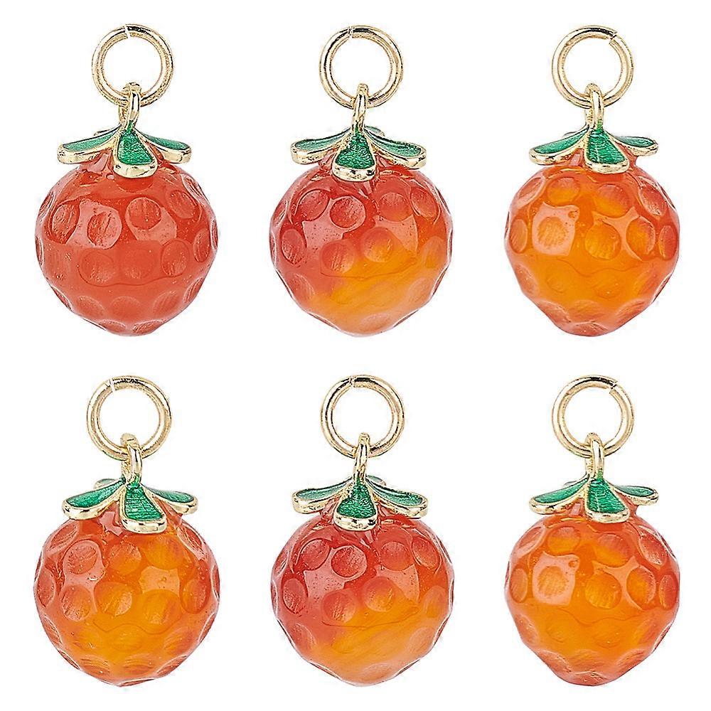 6Pcs Natural Agate Peach Charms with Golden Tone Alloy Findings 15x11mm