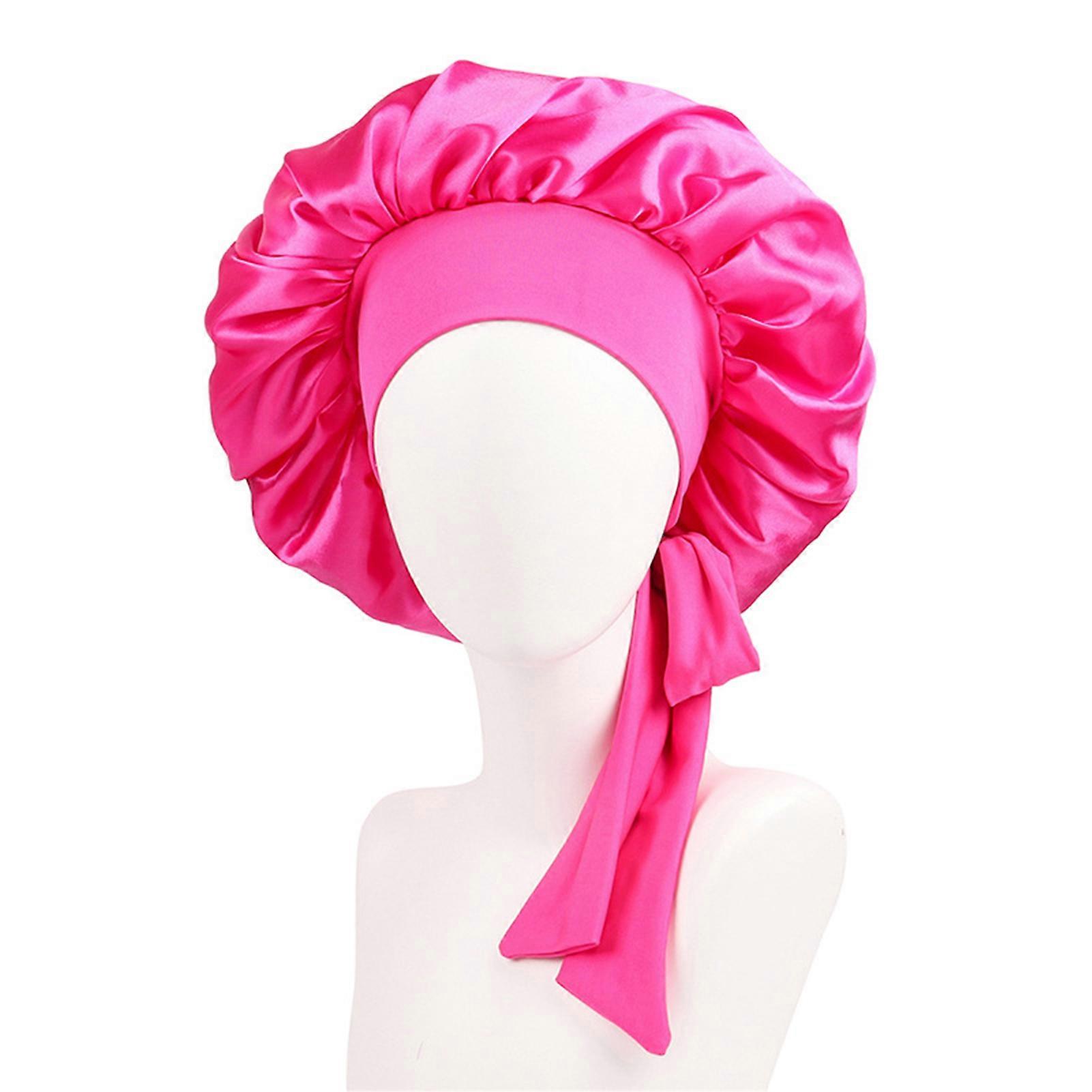 Solid-Color Bowknot Long Tail Nightcap Personalized Warmth Sleep Cap for Long Curly Hair
