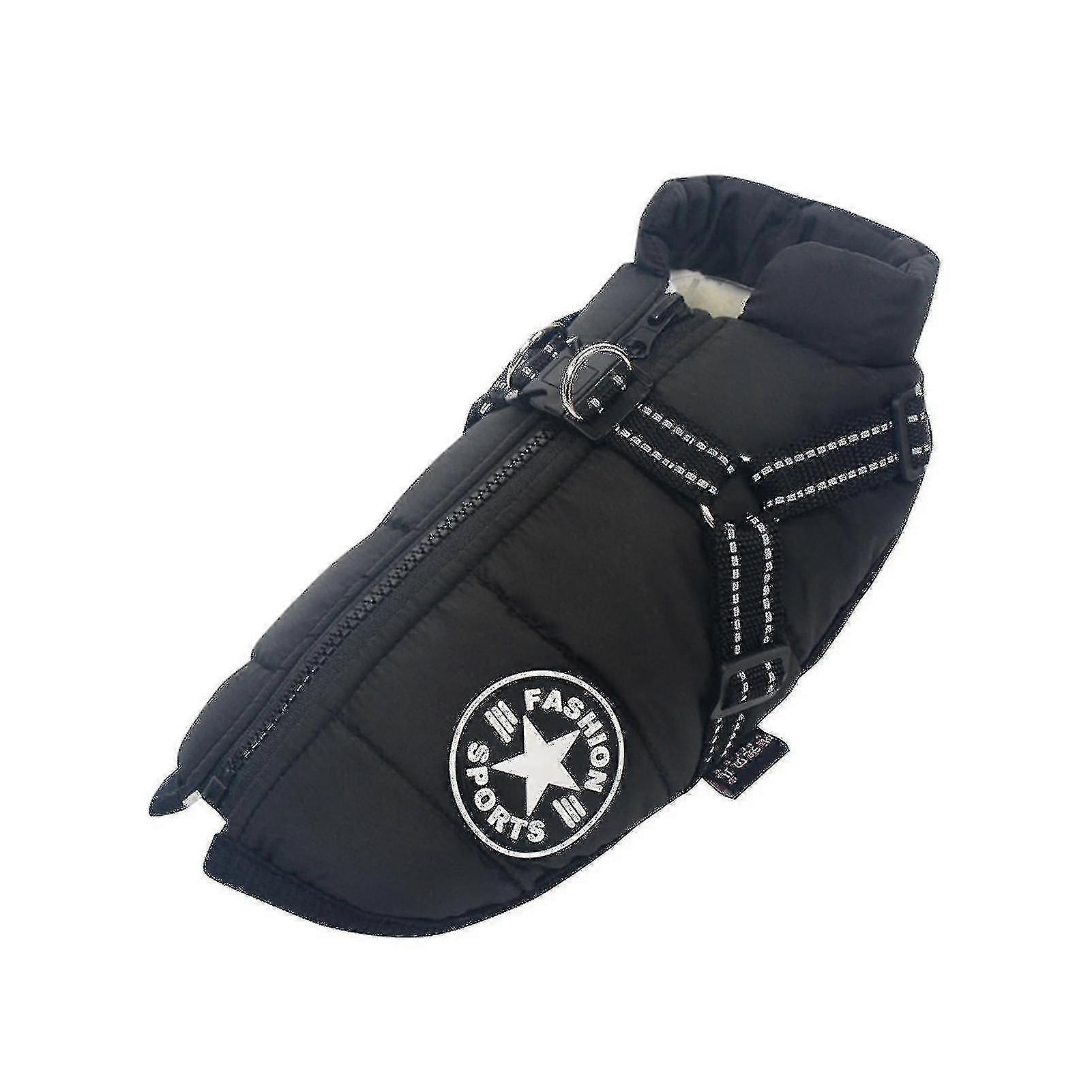 小型/大型犬用ハーネス付き暖かい防水犬用ジャケットパッド入りS-5XL Lブラック