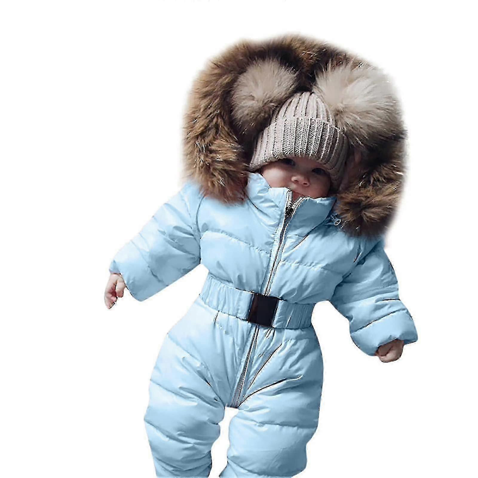 Unisex babyjumpsuit med huva för 0-24 månader pojkar flickor jumpsuit med pälskrage