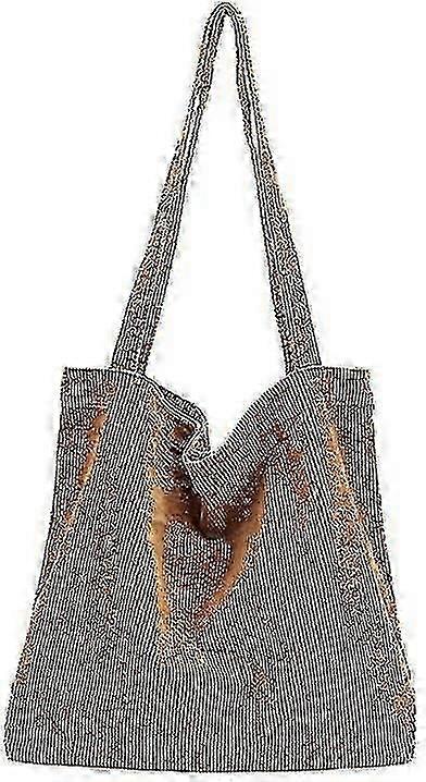 Women's Lar Corduroy Shoulder Bag Retro Handbag Fash Bag Bag Grey