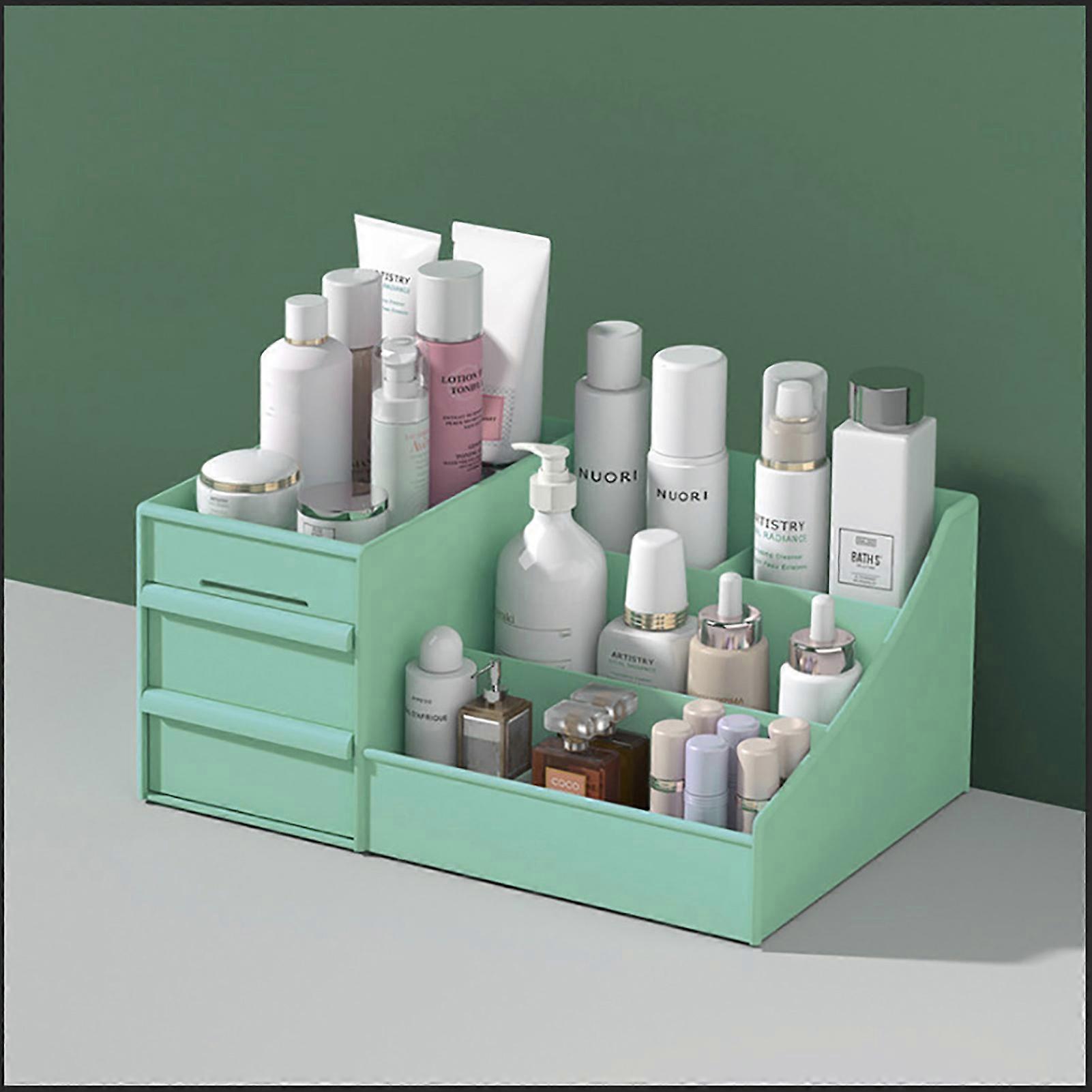 Makeup Storage Box Drawer Type Multi Grids Large Capacity Skincare Products Container CaseGreen L 33 X 21 X 14cm / 13 X 8.3 X 5.5in