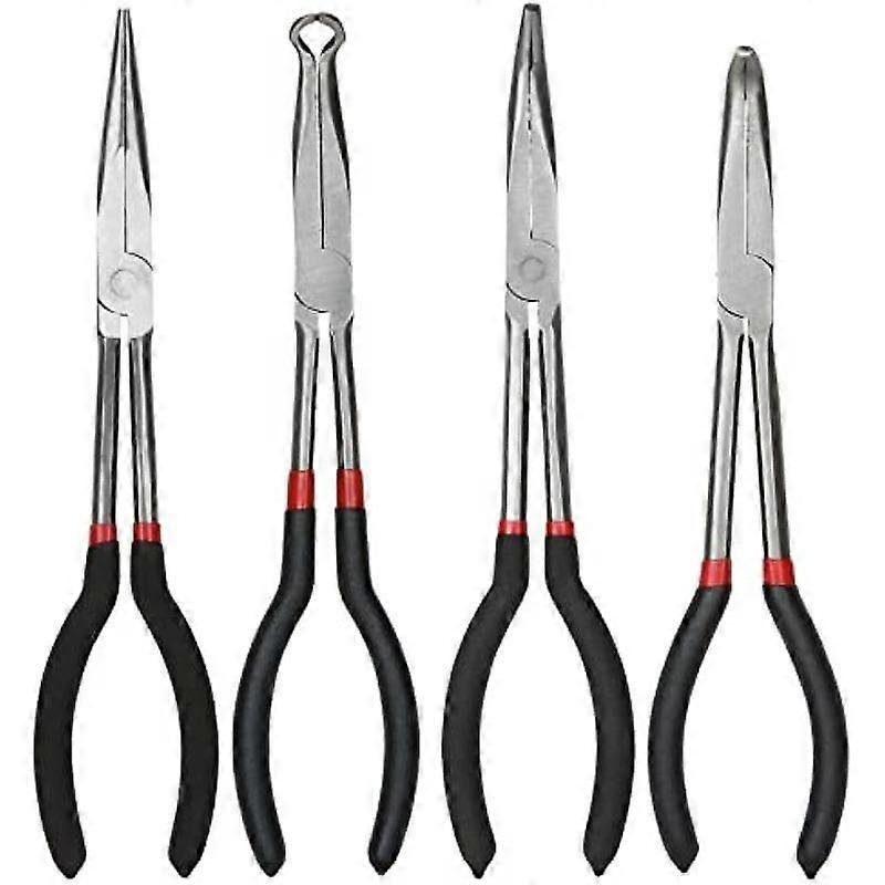 11 Inch Needle Nose Pliers Set 4 Pack Long Nose Pliers Set Straight Long 45 90 Deg Needle Pliers and Long Reach Circ